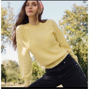 27 Miles cashmere Hinnen crewneck sweater Delicate Pointelle Stitch yellow XS